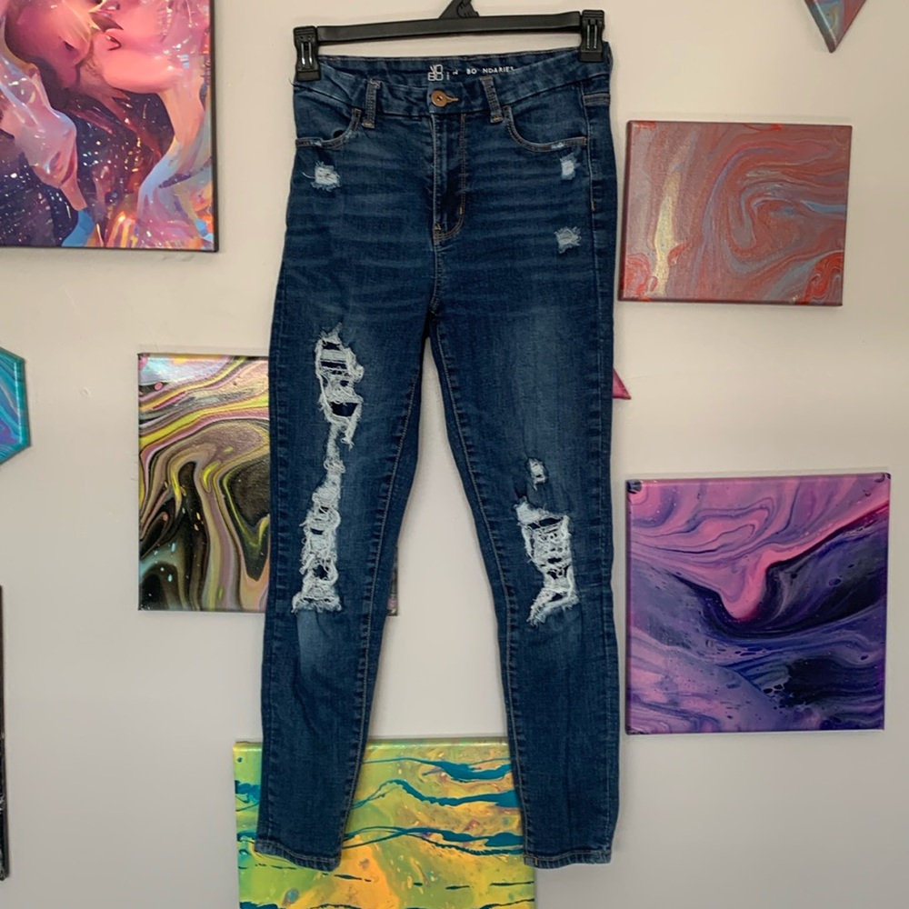 Skinny jeans with fake rips.